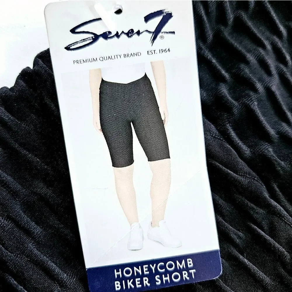 NWT Seven7 Scrunch Butt Anti Cellulite Honeycomb Texture Biker Shorts In Black M